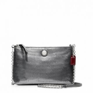 Coach Poppy Sequin Xbody Bag Purse with Long Chain Silver