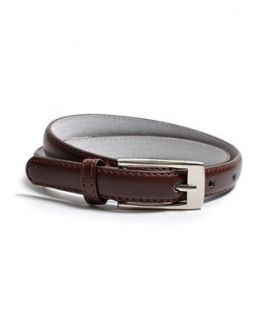 Color Leather Adjustable Skinny Belt, Large (35 39), Brown Clothing