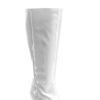 White Wide Width Chunky Heel Platform Gogo Boots   9