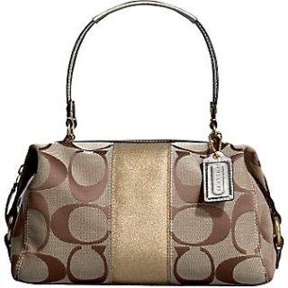 Coach brown sig stripe zip satchel purse bag 13283
