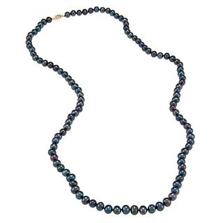 DaVonna 14k 6.5 7mm Black Freshwater Cultured Pearl Strand Necklace