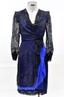 BCBG Maxazaria Black and Blue Long Sleeve Dress Clothing