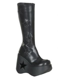 Gothic Star Knee High Heel Wedge Boot   7 Clothing