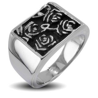 Stainless Steel Mens Hieroglyphic Flower Ring