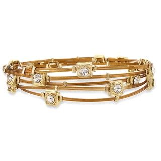Goldtone Copper Colored Wire and Crystal Bangle Set