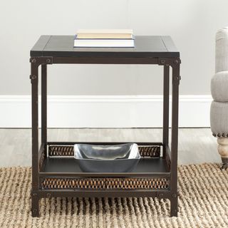 Bedford Wicker Accent Wood Top End Table