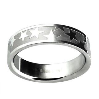 Stainless Steel Womens Etched Star Wedding style Band