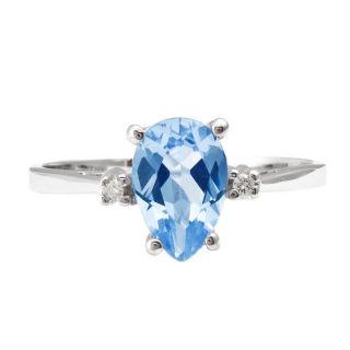 10k White Gold Blue Topaz and Diamond Accent Ring