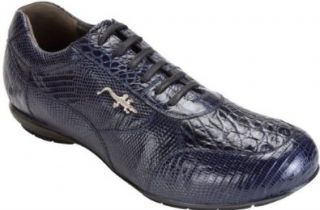 /Lizard Sneakers With Silver Crocodile On The Side (13, Navy): Shoes