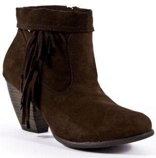 Qupid Priority 21 Fringe Western Ankle Boot Bootie: Shoes