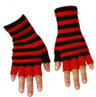 Punk Rock Knit Fingerless Gloves  Red Clothing