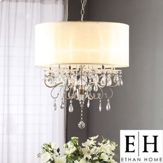 ETHAN HOME Silver Mist Hanging Crystal Drum Shade Chandelier