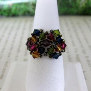 Crystal Multicolor Beaded Flower Ring (USA)