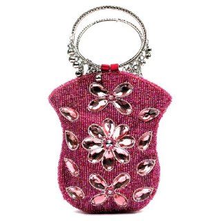 Bougainvillea Evening Bag Pink w/Clear Stones and Ring Handle Shoes