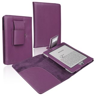 BasAcc Purple Leather Case with Light for  Kindle Touch