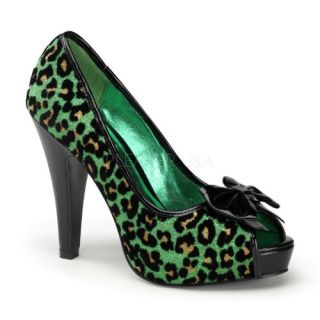 Open Toe Pump W/ Bow Accent Green Glitter (Cheetah Print): Shoes