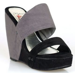  Ladies BLACK Designer Shoes Sandals Slides Wedges 10: Shoes