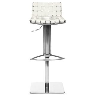 Deco White Leather Seat Stainless Steel Adjustable Bar Stool