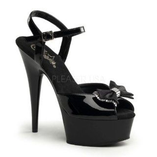 Platform Ankle Strap Sandal W/ RS Satin Bow Black Patent /Black: Shoes