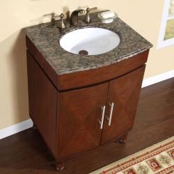 Silkroad Exclusive Single Sink 26 inch Travertine Top Vanity Cabinet