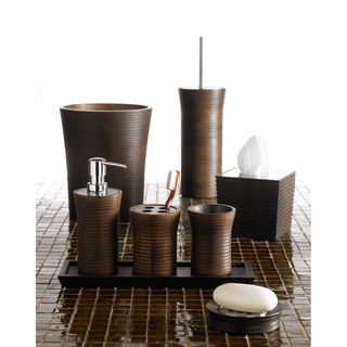 Ribbed Rubber Wood Bath Accessory Collection
