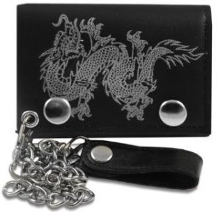 Silver Dragon Genuine Leather Chain Wallet #58 Clothing
