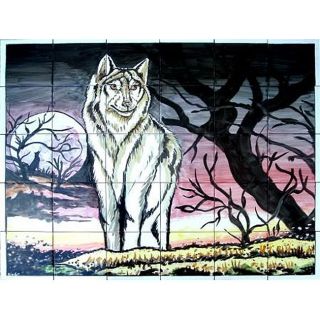 Night Wolf Scene Mosaic 30 tile Ceramic Wall Mural