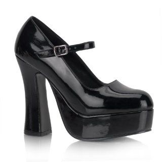 Cute High Heel Mary Jane Chunky Heel Platform Pump Black Patent: Shoes