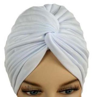 Pure White Bunch Pleated Turban Hat Head Cover Sun Cap