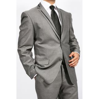 Ferreccis Grey 2 Piece 2 Button Slim Suit with Black Edging
