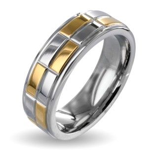Stainless Steel Silver Goldplated Checker Wedding Band
