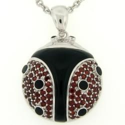 Meredith Leigh Sterling Silver Onyx and Garnet Lady Bug Necklace