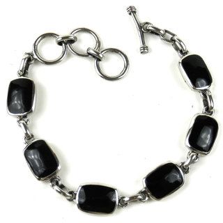 Handcrafted Mexican Alpaca Silver and Onyx Bracelet (Mexico