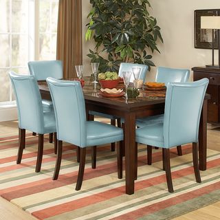 Estonia Dining Set with Sky Blue Chairs (Set of 7)