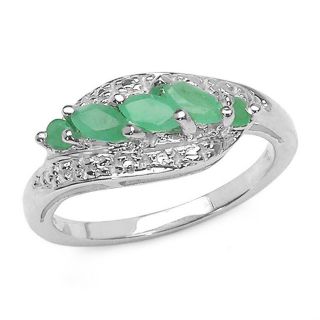 Malaika Sterling Silver Marquise  and Round cut Emerald Bypass Ring