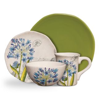 Gibson Botanical Charm 16 piece Blue Flower Decal Dinnerware Set