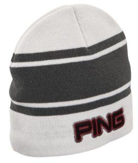 NEW Ping Fleece Knit Rugby Stripes WHITE/CHARCOAL Beanie