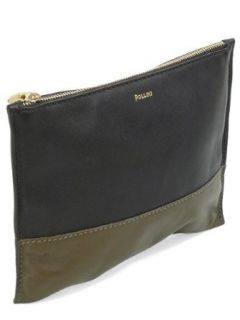 Pollini Handbag   Espresso Olive Leather Zipper Clutch