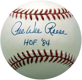 Pee Wee Reese Signed Baseball   with HOF 84 Inscription