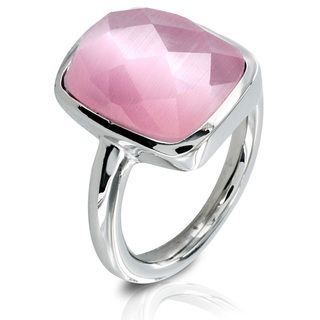 Stainless Steel Faceted Pink Resin Stone Ring