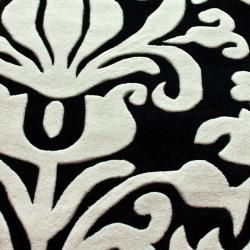 Handmade Europa Collection Black/ White Tribal Damask Rug (5 x 8