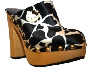 Clogs Designer Shoes Black and White Heart Print Alain Malka Shoes