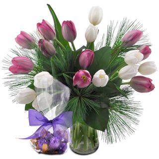 Valentines Day Pre Order) Assorted Tulips Flower Bouquet With Godiva