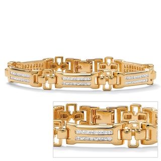 Ultimate CZ 14k Goldplated Mens Channel set Cubic Zirconia Bracelet