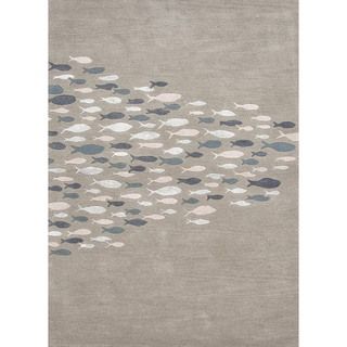 Transitional Coastal Blue Wool/ Silk Tufted Rug (36 x 56