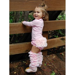 Mia Belle Baby Pink Lace Ruffled Bloomers and Leg Warmer Set