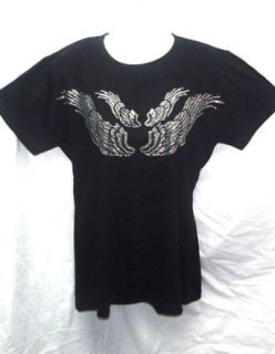 Double Pair Angel Wing Rhinestone Womens T Shirts (large