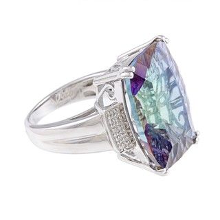 Oro Leoni Sterling Silver Mystic Blue Topaz and Diamond Ring (Size 7