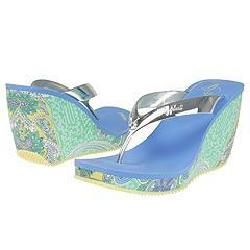 Baby Phat Wedge Thong Chrome Silver/Citrus Paisley Sandals