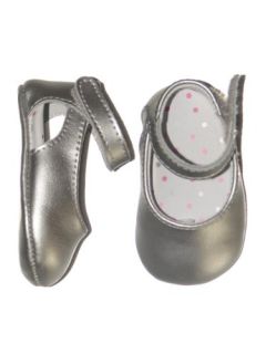 : Silver Metallic Leather Hook & Loop Strap Shoe by Baby Deer: Shoes